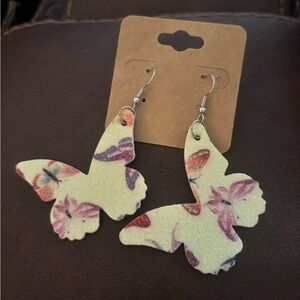 Butterfly Dangle Earrings with Glitter Floral Print